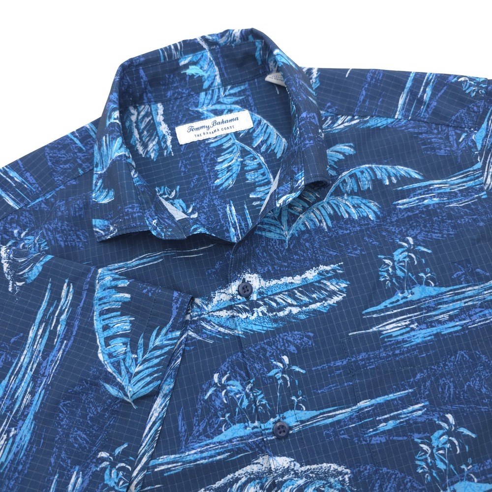 Tommy Bahama Bahama Coast IslandZone Blue Tropical Wave Shirt Mens Medium